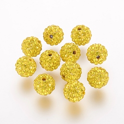 Citrine Polymer Clay Rhinestone Beads, Grade A, Round, Pave Disco Ball Beads, Citrine, 10x9.5mm, Hole: 1.5mm