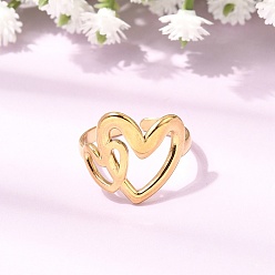 Золотой Полое сердце 304 открытые манжеты из нержавеющей стали для женщин, золотые, 16 мм, внутренний диаметр: 17.8 мм