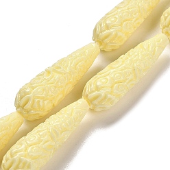 Лимонный шифон Нити резных бусин из синтетического коралла, окрашенные, слеза, лимонный шифон, 34x10.5 мм, отверстие : 1.2 мм, около 11 шт / нитка, 14.65'' (37.2 см)