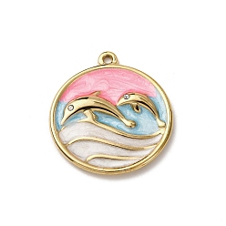 Плоский Круглый 304 нержавеющей стальной эмали подвески, плоские круглые с дельфином, 28x20x3 мм, отверстие : 1.6 мм