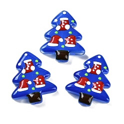 Королевский синий Бусины лэмпворк ручной работы новогодняя тема, Рождественские елки, королевский синий, 25~26.5x18.5~22.5x6.5~7.5 мм, отверстие : 1.6~1.8 мм