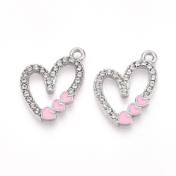 Прозрачный Подвески из сплава с прозрачными стразами и эмалью, сердце, прозрачные, 22x16x2 мм, отверстие : 1.8 мм