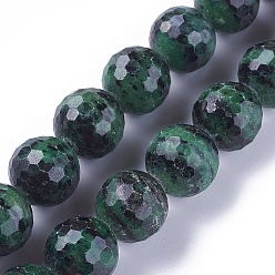 Ruby in Zoisite Natural Ruby in Zoisite Beads Strands, Faceted, Round, 16mm, Hole: 1mm, about 24pcs/strand, 15.5 inch(39.5cm)