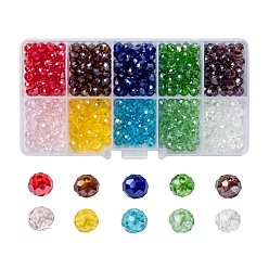 Mixed Color Electroplate Glass Beads, Pearl Luster Plated, Faceted, Rondelle, Mixed Color, 6x5mm, Hole: 1mm, 10 colors, 50pcs/color, 500pcs/box