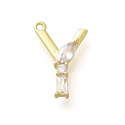 Letter Y Латунные микро проложить кубического циркония подвески, буква-z чары, золотые, Письмо Y, 16x11x2.5 мм, отверстие : 1 мм