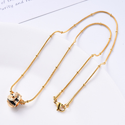 Golden Vacuum Plating 304 Stainless Steel Round Snake Chain Necklace, with Rondelle Beads and Lobster Claw Clasp, Golden, 19.68 inch(50cm)x1.2mm