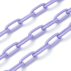 Lilac Eco-friendly Spray Painted Handmade Brass Paperclip Chains, Soldered, with Spool, Lilac, 17x8x2mm, 32.8 feet(10m)/roll