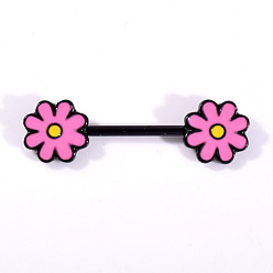 Темно-Розовый 316l Кольца для сосков из хирургической нержавеющей стали с эмалью в форме цветка, чёрные, темно-розовыми, 16 мм