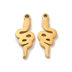 Golden Ion Plating(IP) 304 Stainless Steel Pendants, Laser Cut, Snake Charms, Golden, 18x7x1.5mm, Hole: 1.4mm