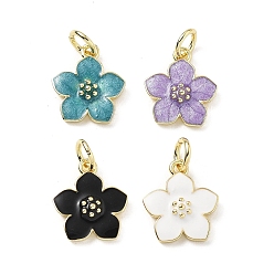 (52) Непрозрачная лаванда Латунь эмаль прелести, цветочный шарм, с целью перехода в кольце, стойки покрытие, долговечный, без свинца и без кадмия, реальный 18 k позолоченный, разноцветные, 13x11x3 мм, отверстие : 3 мм
