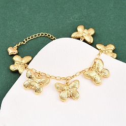 Золотой 304 женские браслеты с подвесками из нержавеющей стали, бабочка, золотые, 7-1/8 дюйм (18.2 см)
