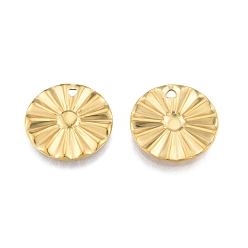 Настоящее золото 18K Ионное покрытие (ip) 201 кулон из нержавеющей стали, фактурные подвески, плоские круглые с цветком, реальный 18 k позолоченный, 18x1 мм, отверстие : 1.6 мм