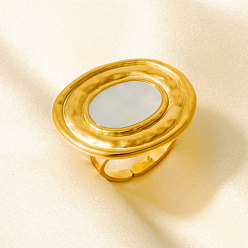 Настоящее золото 18K 304 нержавеющая сталь с овальными кольцами-манжетами из натуральной ракушки для женщин, реальный 18 k позолоченный, внутренний диаметр: регулируемый