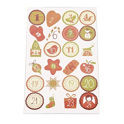 Number Рождественские наклейки с адвент-календарем, 1~24 количество наклеек с обратным отсчетом Рождества, для подарочных наклеек, diy crafts, украшение для выпечки, номер модели, 30.7x19.6x0.02 см, наклейки: 45 мм, 24шт / лист