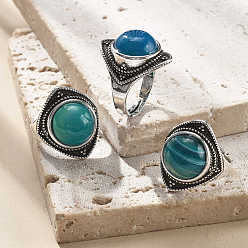 Полосатый Агат Регулируемые кольца из натурального агата с полосками, старинные латунные кольца серебряного тона, ромб, 22 мм, внутренний диаметр: 18 мм