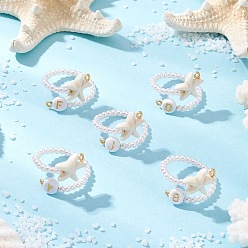 Белый Регулируемое открытое манжетное кольцо из синтетической бирюзы, морская звезда, с бусинами из АБС-пластика, имитирующими жемчуг, и акриловыми бусинами, белые, внутренний диаметр: 20~22 мм, 26 шт / комплект