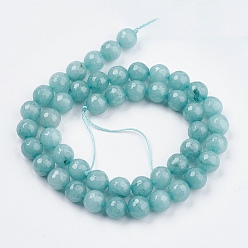 Pale Turquoise Natural Jade Bead Strands, Dyed, Faceted, Round, Pale Turquoise, 8mm, Hole: 1mm, 48pcs/strand, 14.5~14.9 inch