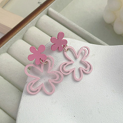 Pink Серьги-гвоздики из сплава с запекаемой краской, цветок, розовые, 46x34 мм