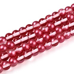 Малиновый Запекание окрашенные прозрачные стеклянные бусины нити, круглые, два тона, малиновый, 6~6.5 мм, отверстие : 1 мм, около 142~147 шт / нитка, 30.31~31.50 дюйм (77~80 см)