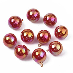 FireBrick Electroplate Acrylic Pendants, Cadmium Free & Lead Free, with Brass Findings, Round, FireBrick, 17x13mm, Hole: 1.6mm