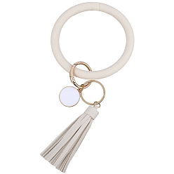 Бежевый 1 Брелок на запястье из искусственной кожи с кисточками, со сплавочной фурнитурой, золотые, бежевые, внутренний диаметр: 3-1/8 дюйм (7.95 см)