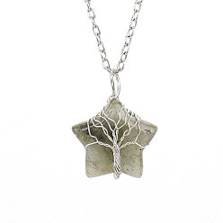 Labradorite Natural Labradorite Star Pendant Necklace, with Platinum Alloy Chains, 20.87 inch(53cm)