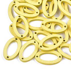 Yellow Painted Poplar Wood Links, Oval, Yellow, 24.5x15x3mm, Hole: 1.4mm