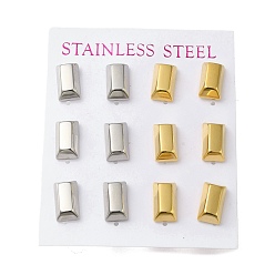 Golden & Stainless Steel Color PVD Vacuum Plating 304 Stainless Steel Stud Earring, Rectangle, Golden & Stainless Steel Color, 12.5x7mm, 12pcs/set.