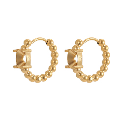 Настоящее золото 18K 304 Серьги-кольца из нержавеющей стали с бусинами, плоско-круглые, долговечный, ионное покрытие (ip), реальный 18 k позолоченный, 16x16 мм