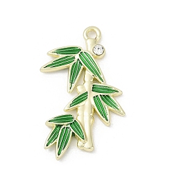 Золотой Подвески со стразами из сплава эмали, без кадмия, без никеля и без свинца, бамбук, золотые, 29.5x18.5x3 мм, отверстие : 1.6 мм