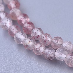 Strawberry Quartz Natural Strawberry Quartz Beaded Necklaces, with Brass Lobster Claw Clasps, Faceted Round Beads, 16.5 inch~16.7 inch(42~42.5cm)x3~3.5mm
