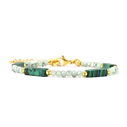 Green Bohemian Dyed Synthetic Malachite Cuboid and Glass Beaded Bracelets with 304 Stainless Steel End Chains, Golden, Green, 7.09 inch(18cm)