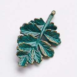 Античный Бронзовый Зеленый Соединители из сплава в тибетском стиле, Листья падуба, античная бронза и зеленая патина, 32x19x3 мм, отверстие : 2 мм