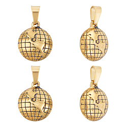 Античное Золото Вакуумное покрытие pvd 304 подвески из нержавеющей стали, глобус очарование, античное золото , 18x15x4.5 мм, отверстие : 7x3.5 мм, 4 шт / коробка