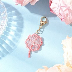 Бледно-Розовый Подвески из бисера ручной работы украшения, Сплав с застежками когтя омара, клевер, розовый жемчуг, 53 мм
