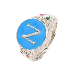 Платина Круглый, с регулируемыми кольцами из латуни, эмалью, буквой n, перстни-печатки для женщин, без свинца и без кадмия, платина, 15 мм, внутренний диаметр: 19 мм