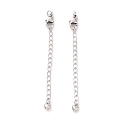 Античное Серебро 925 удлинители цепи из стерлингового серебра, с застежками в виде когтей лобстера и подвесками, сердце, античное серебро, 61x2.5 мм, отверстие : 2.4 мм