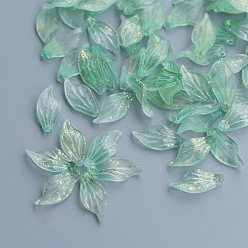 Mittlerer Aquamarin Glas-Anhänger, mit Goldfolie, matt, Blütenblatt-Anhänger, mittlerer Aquamarin, 20x9.5x3 mm, Bohrung: 1.2 mm