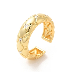 Real 18K Gold Plated Brass Micro Pave Cubic Zirconia Open Cuff Rings, Rhombus, Real 18K Gold Plated, Inner Diameter: 18mm