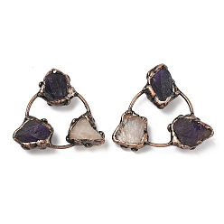 Красная Медь Натуральные аметисты и цитрины треугольные кабошоны, с латунной фурнитурой , Красная медь, 39~42x41~46x5~11 мм