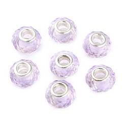 Lavender Handmade Glass European Beads, Large Hole Beads, Silver Color Brass Core, Lavender, 14x8mm, Hole: 5mm