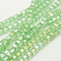 Light Green Electroplate Glass Beads Strands, AB Color Plated, Faceted, Cube, Light Green, 6x6x6mm, Hole: 1mm