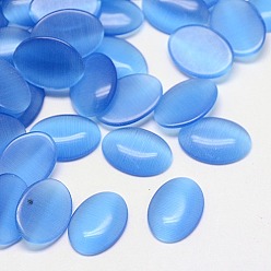 Deep Sky Blue Cat Eye Cabochons, Oval, Deep Sky Blue, 10x8x2.5mm