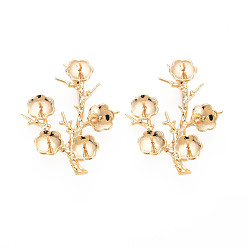 Real 18K Gold Plated Brass Brooch Findings, For Half Drilled Beads, Leafy Branches, Nickel Free, Real 18K Gold Plated, 40x31x11mm, Pin: 0.7mm, Pin: 0.9mm(for Half Drilled Bead)