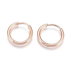 Розовое Золото 304 обруч серьги из нержавеющей стали замке, с 316 хирургическим стержнем из нержавеющей стали, ионное покрытие (ip), кольцо, розовое золото , 16x2 мм, 12 датчик, штифты : 0.9 мм
