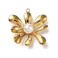 Золотой 304 подвески из нержавеющей стали, с пластиковыми бусинами из искусственного жемчуга, цветок, золотые, 28x27x8 мм, отверстие : 2 мм
