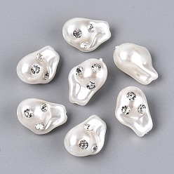 Кремово-белый Бусины из АБС-пластика в стиле барокко, имитирующие жемчуг, самородки, со стразами, кремово-белые, 21~22x15x13 мм, отверстие : 1.8~2 мм
