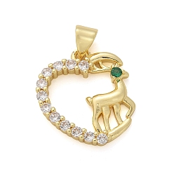 Настоящее золото 18K Латунные микро проложить кубического циркония подвески, сердце, стойки покрытие, долговечный, без свинца и без кадмия, реальный 18 k позолоченный, 19.5x17x3 мм, отверстие : 4.5x3.5 мм