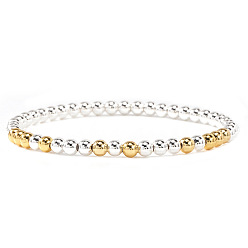 Платиновый & Золотой Латунные браслеты из эластичных бусин для женщин, круглые, платиной и золотом, 6.89 дюйм (17.5 см)