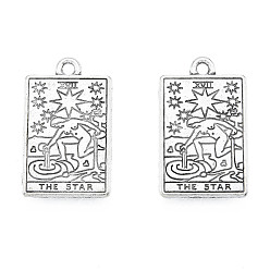 Antique Silver Rack Plating Alloy Pendants, Cadmium Free & Nickel Free & Lead Free, Tarot Charms, Antique Silver, The Star XVII, 23.5x14.5x1.5mm, Hole: 1.8mm